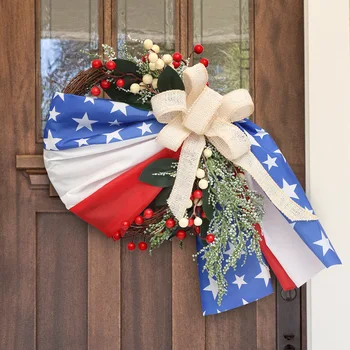 Флаг Соединенных Штатов, венок, входная дверь, патриотический венок, украшение дома, входная дверь, украшение на День Независимости Америки