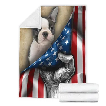 Флисовое одеяло для собак Бостон-терьер с американским флагом wearwanta с 3D принтом, Пригодное для носки Одеяло Для взрослых и Детей, Теплое Шерп-Одеяло
