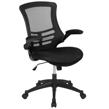 Флэш-мебель Kelista со средней спинкой, черная сетка, поворотное эргономичное офисное кресло с откидывающимися подлокотниками, компьютерное кресло, сертифицированное BIFMA