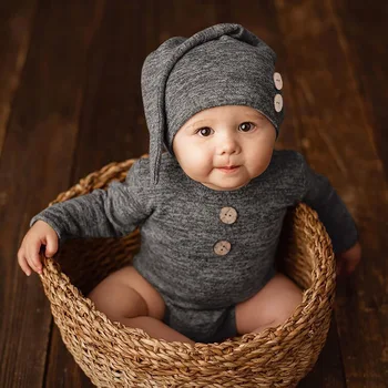 Фотография новорожденного в полнолуние, сто дней, реквизит для детской одежды, шляпа с пуговицами, комплект из двух предметов, Детская одежда для новорожденного