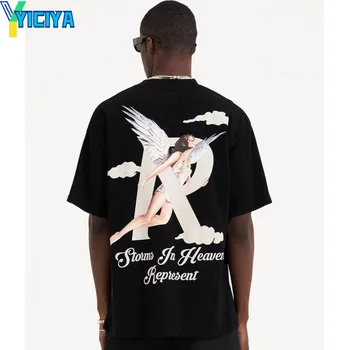 Футболка YICIYA, укороченный топ y2k, женская новая футболка оверсайз с принтом Ангела, Футболки с коротким рукавом, блузки, модная футболка, летние топы 2023
