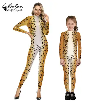 Цветной комбинезон для косплеера на Хэллоуин, 3D Цифровая Леопардовая печать, Косплей-костюм для родителей и детей, комбинезон из спандекса, Зентай, Комбинезон