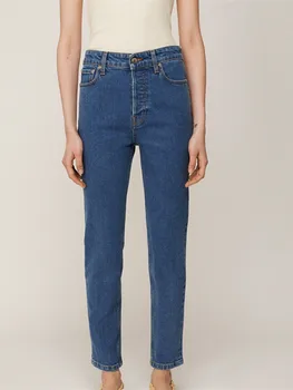 Цена распродажи, женские однотонные джинсы, модные хлопковые джинсовые брюки с высокой талией для женщин