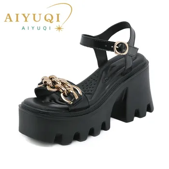 Цепь AIYUQI сандалии женщин высокие каблуки 2023 новые летние Модные женские римские сандалии моды женщин платформы сандалии
