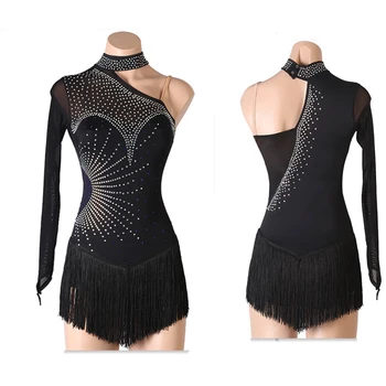 черное платье для фигурного катания, женское платье для катания на коньках для девочек, гимнастический костюм, изготовленный на заказ, со стразами B135