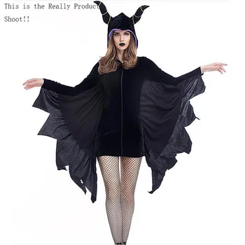 Черные костюмы летучей мыши-вампира, Женское Маскарадное платье, Сексуальные Костюмы для Косплея Летучей мыши-вампира с капюшоном, Ужасы Зла, для вечеринки в честь Хэллоуина