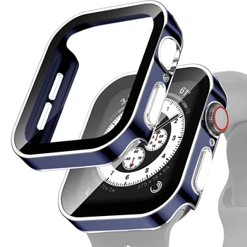 Чехол для часов Apple Watch 45 мм 41 мм 44 мм 40 мм Закаленная Защитная пленка для экрана Защитный чехол Бампер для iWatch series 8 7 SE 6 5 4